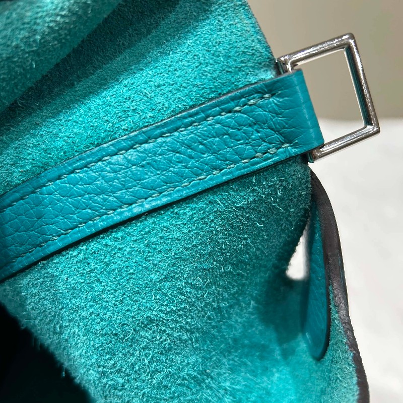 HERMES 孔雀綠銀扣TM皮菜籃子18手提包-11