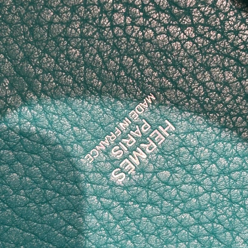 HERMES 孔雀綠銀扣TM皮菜籃子18手提包-12