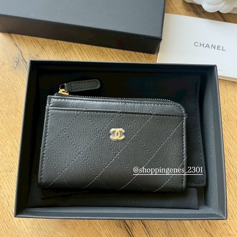 香奈兒 Chanel 山羊皮 L卡包 金釦