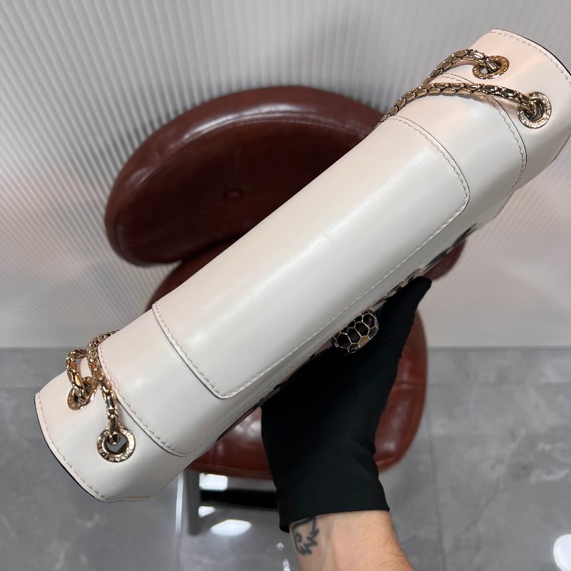 BVLGARI Serpenti Forever 中號蛇頭鏈條包 限定款白瑪瑙花卉-6