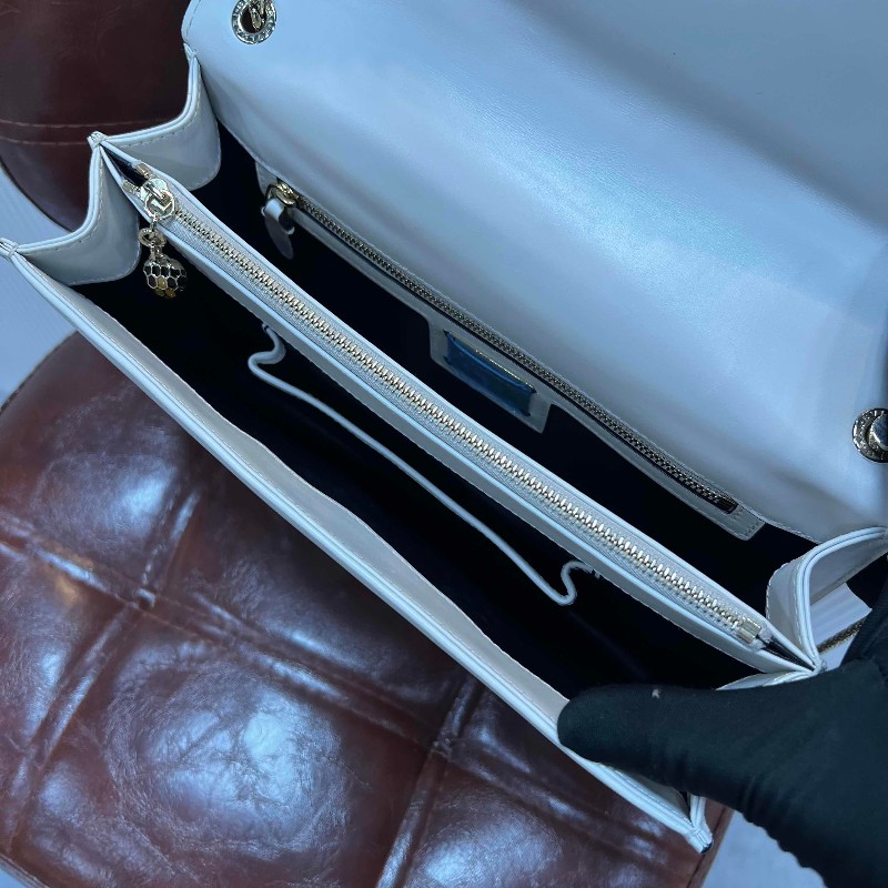 BVLGARI Serpenti Forever 中號蛇頭鏈條包 限定款白瑪瑙花卉-20