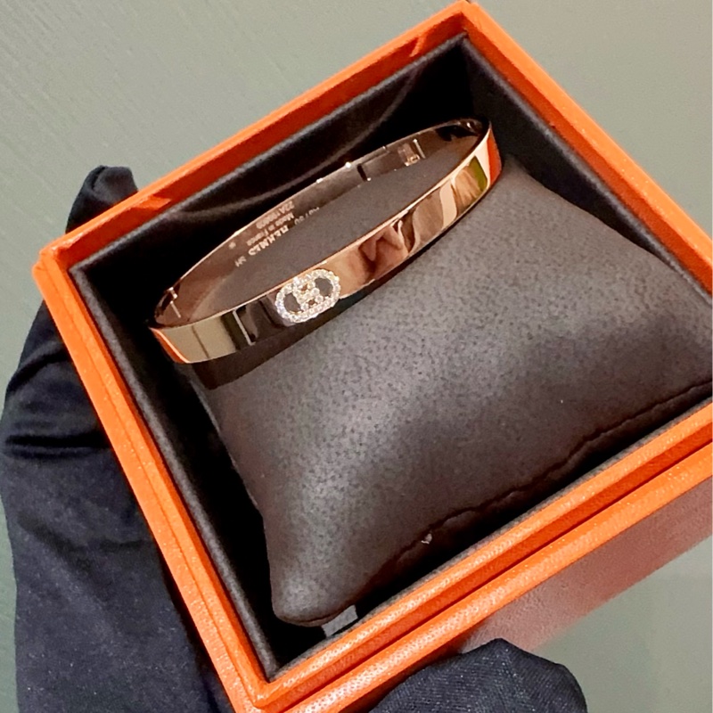 小巴黎二手名牌真品Hermes 豬鼻子 真鑽 金手環 專櫃30萬 SH尺寸 有證書-13