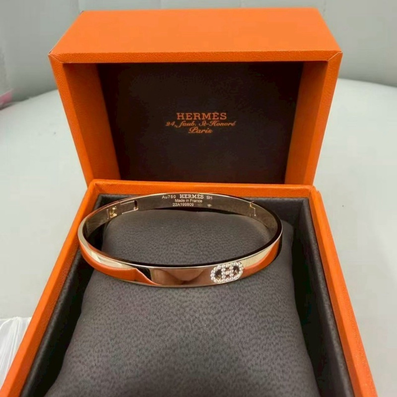 小巴黎二手名牌真品Hermes 豬鼻子 真鑽 金手環 專櫃30萬 SH尺寸 有證書-19