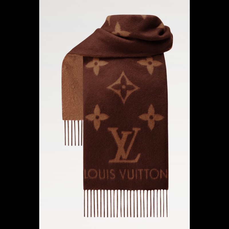 全新 LV 經典老花 Monogram圍巾 山羊絨雙色-3
