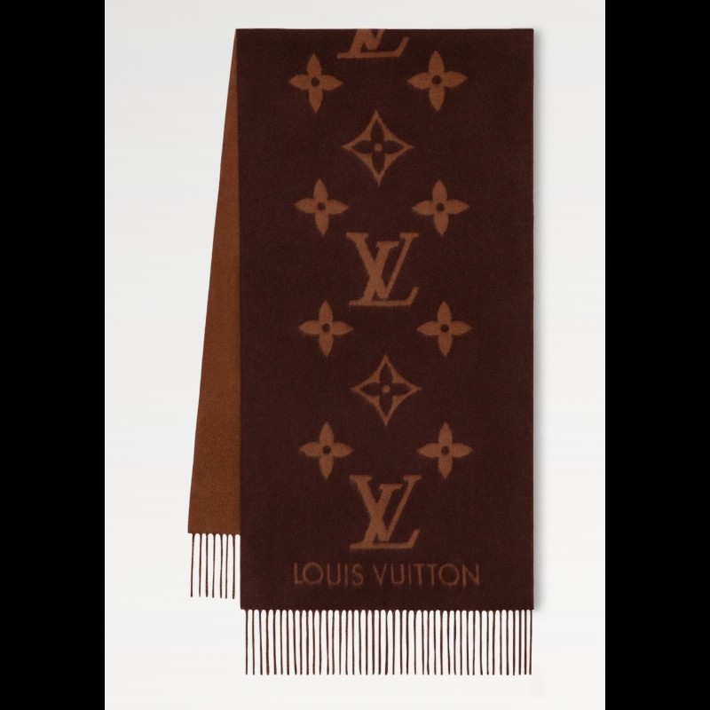 全新 LV 經典老花 Monogram圍巾 山羊絨雙色-5