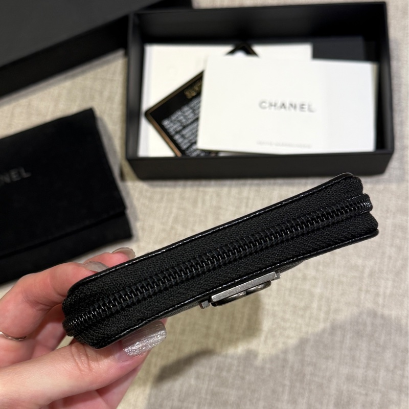 Chanel boy拉鍊零錢包 黑色銀扣零錢包 荔枝皮-3
