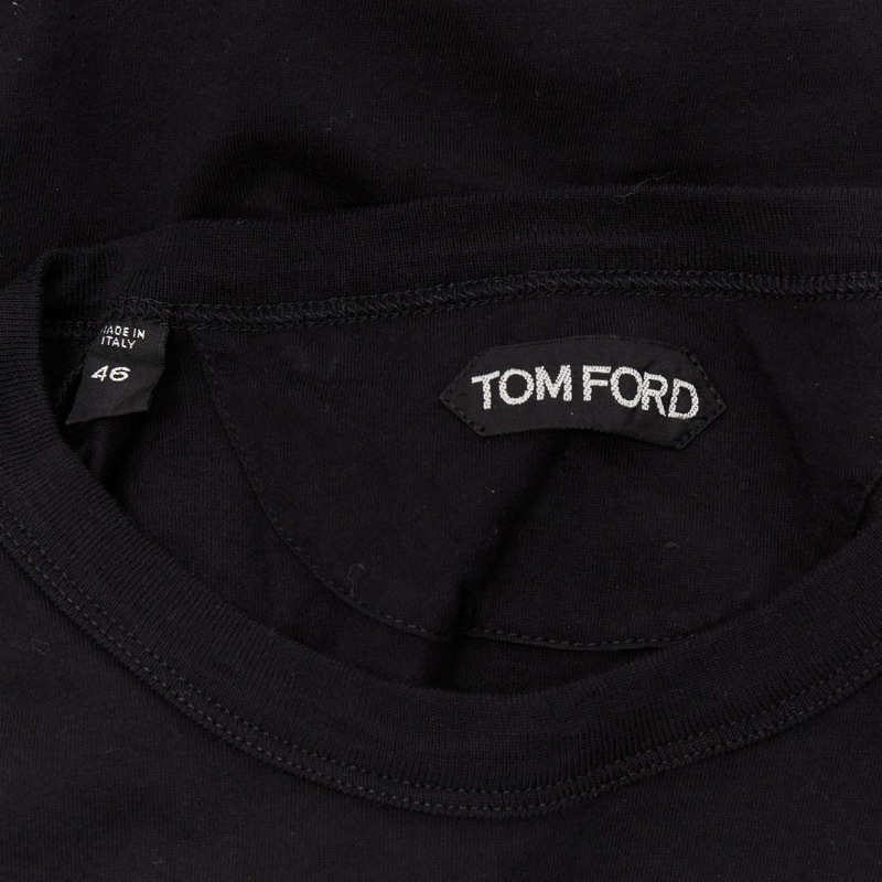 TOM FORD black TF logo embroidered pocketed round neck tshirt IT46 XL-7