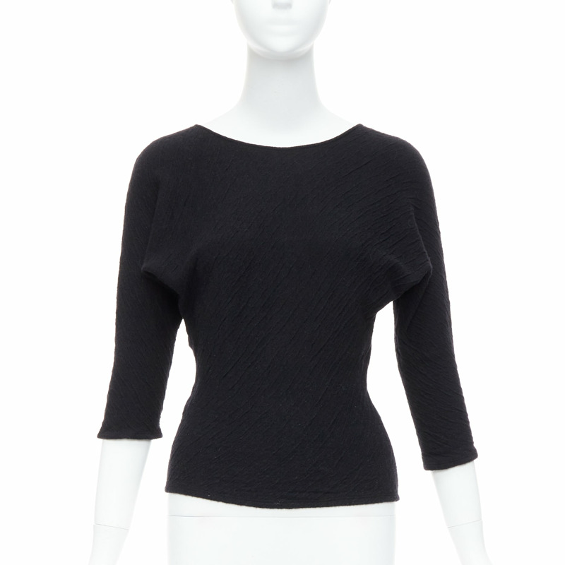 THE ROW black textured bateau neck cropped sleeve pullover top-0