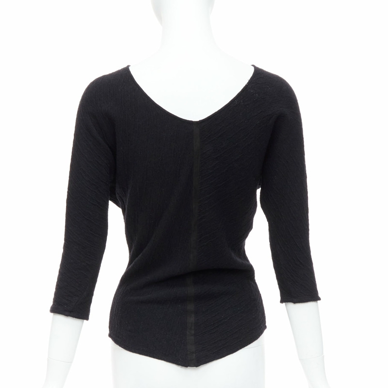 THE ROW black textured bateau neck cropped sleeve pullover top-1