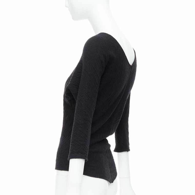 THE ROW black textured bateau neck cropped sleeve pullover top-4