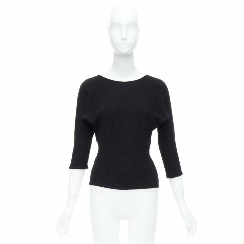 THE ROW black textured bateau neck cropped sleeve pullover top-8