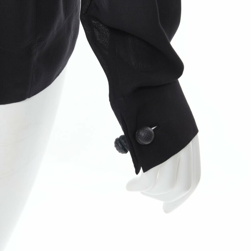 THE ROW black viscose pleated wide boat neck leather button cuff blouse top US2-1