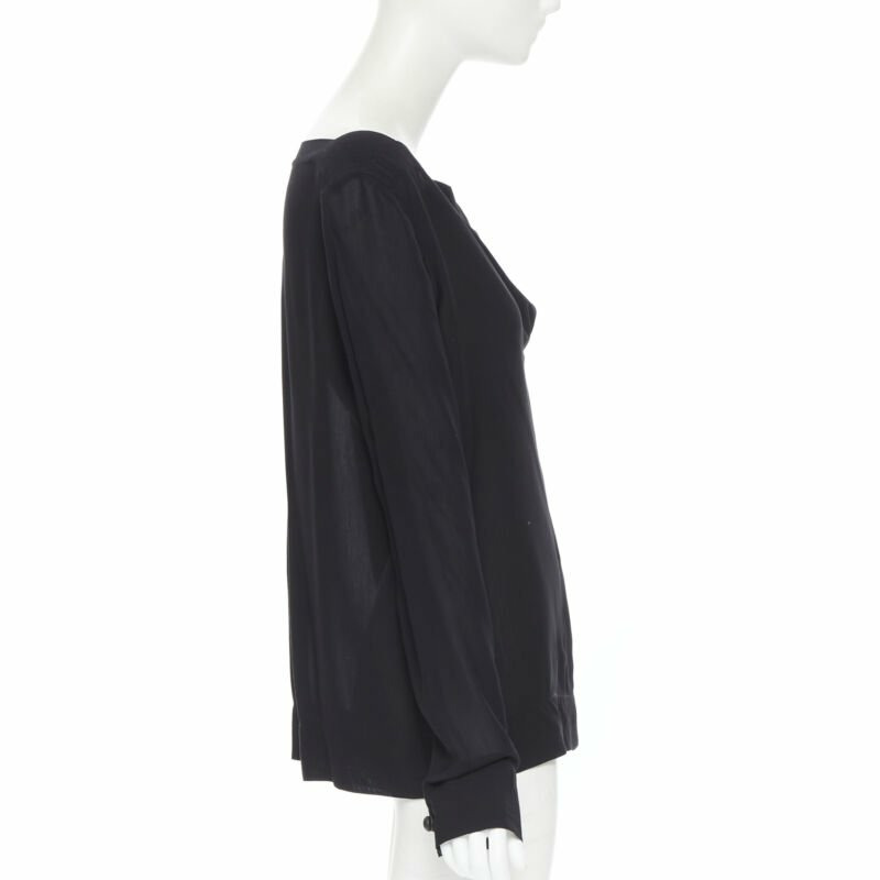 THE ROW black viscose pleated wide boat neck leather button cuff blouse top US2-3