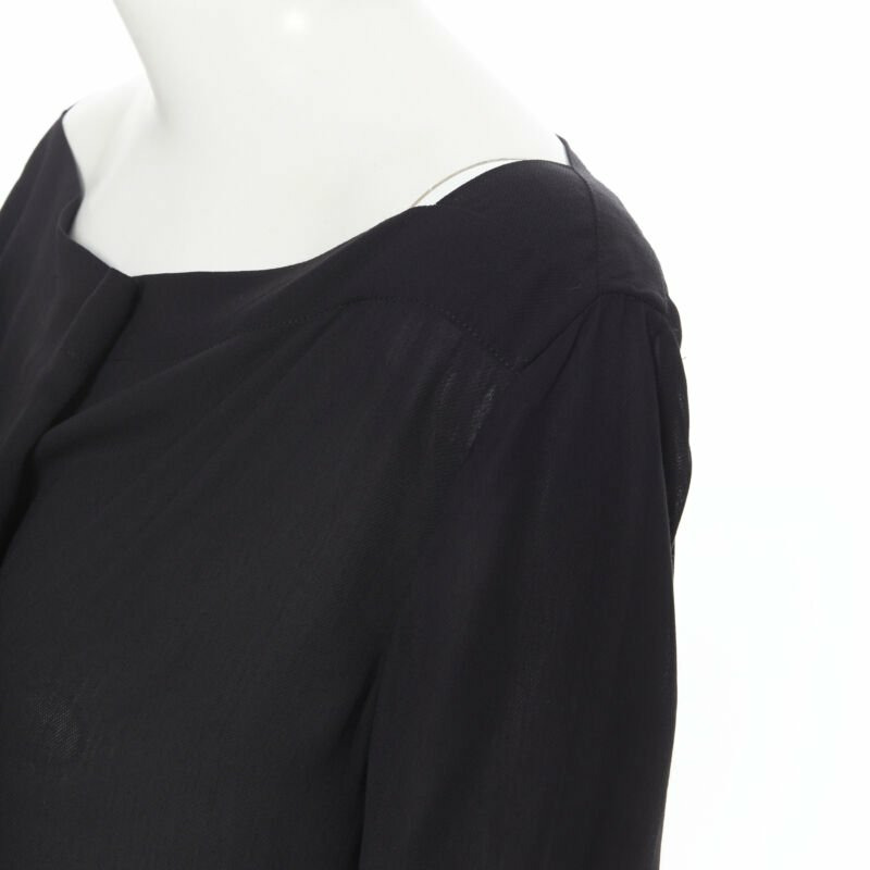 THE ROW black viscose pleated wide boat neck leather button cuff blouse top US2-6