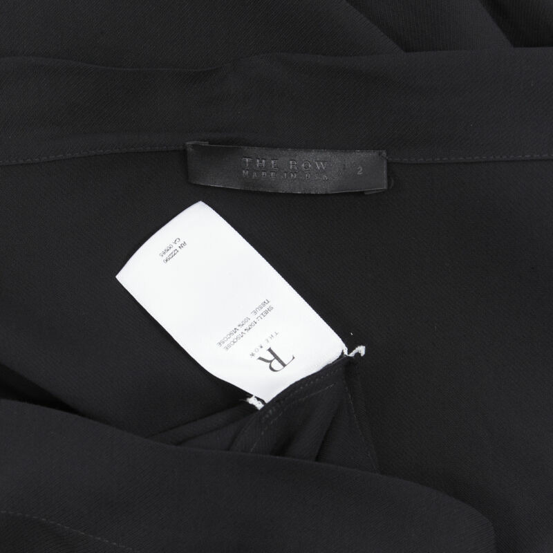 THE ROW black viscose pleated wide boat neck leather button cuff blouse top US2-9