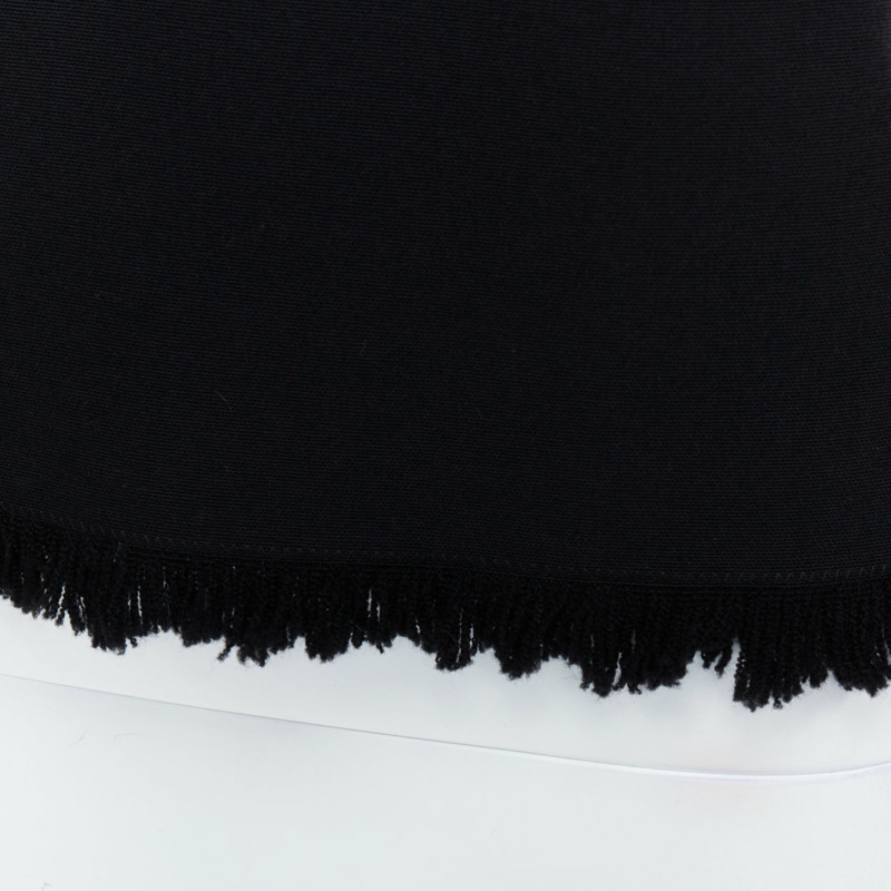 TOM FORD black virgin wool cotton fringe trim crop sleeved fitted top IT36 XXS-1