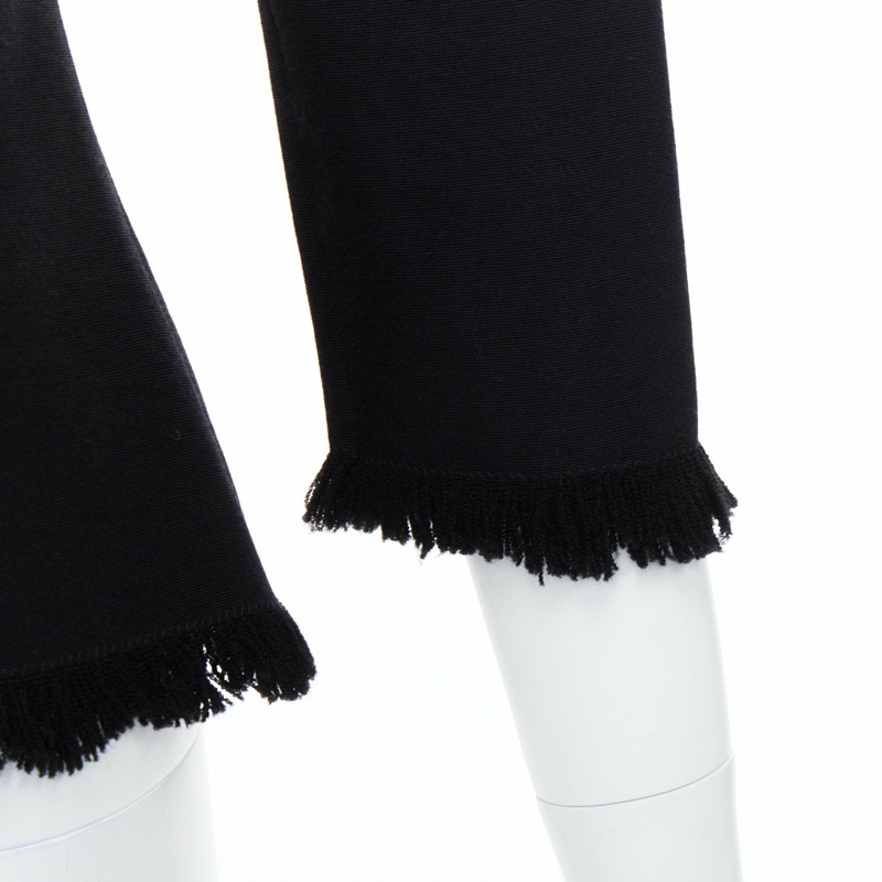 TOM FORD black virgin wool cotton fringe trim crop sleeved fitted top IT36 XXS-6