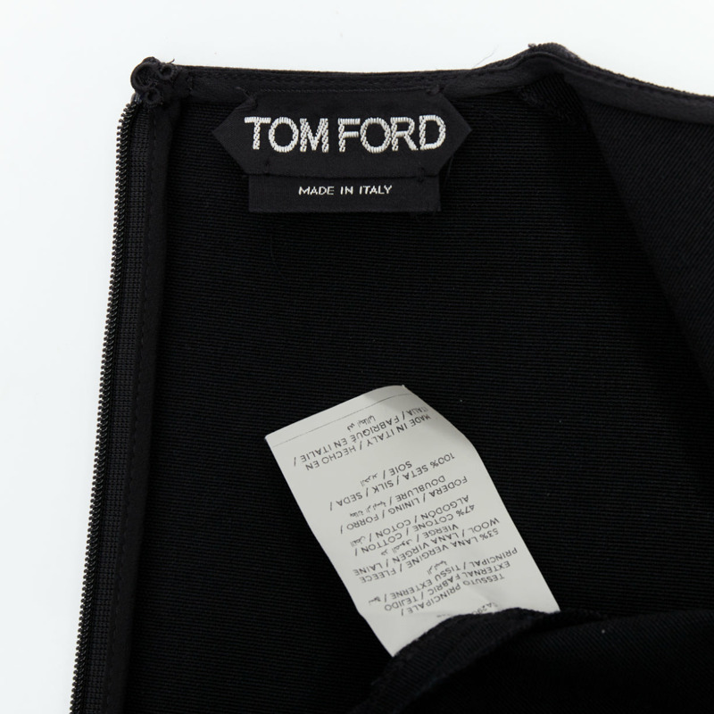 TOM FORD black virgin wool cotton fringe trim crop sleeved fitted top IT36 XXS-7