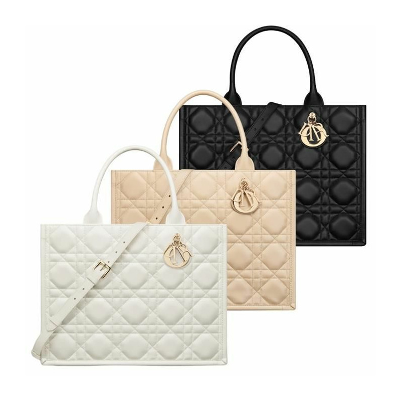 DIOR Book Tote 中型手提包 小牛皮 黑色/米色/拿鐵色-0