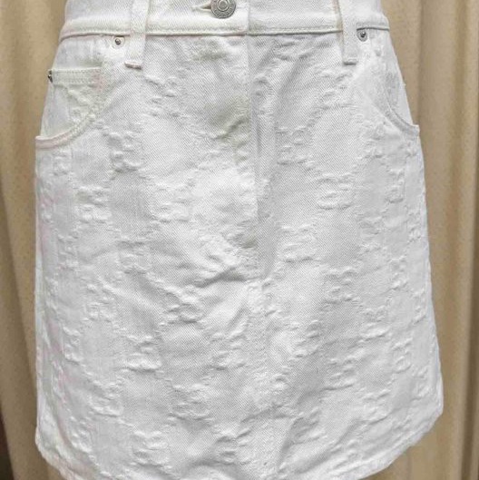 Gucci 浮水印GG logo白色丹寧美裙-0