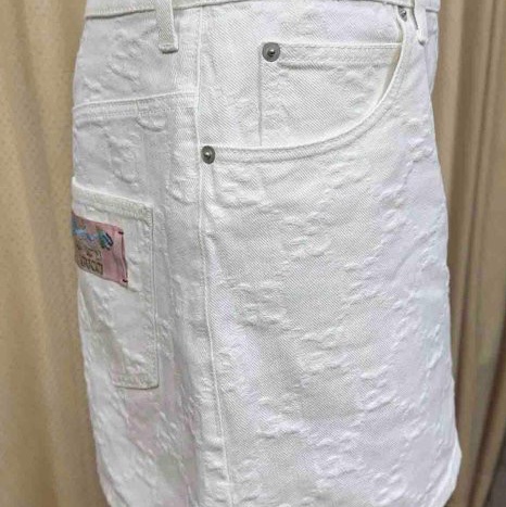 Gucci 浮水印GG logo白色丹寧美裙-1