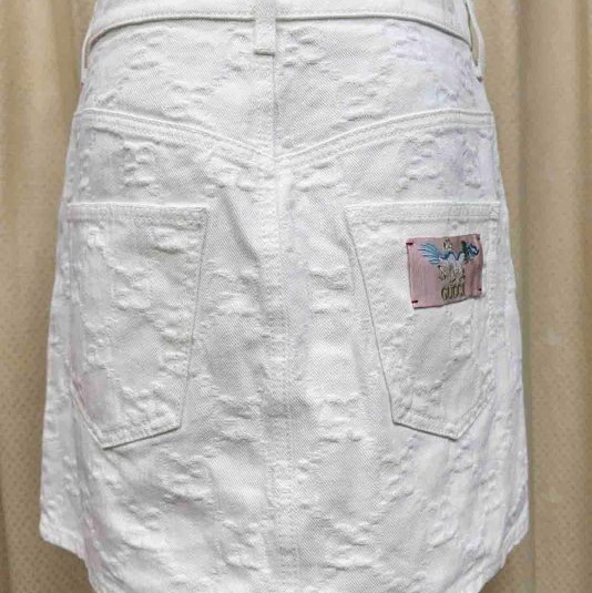 Gucci 浮水印GG logo白色丹寧美裙-2