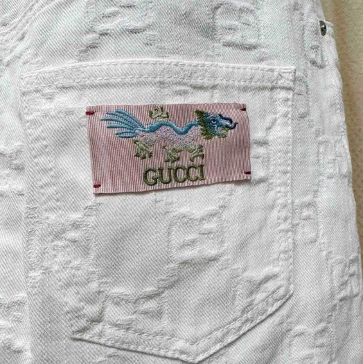 Gucci 浮水印GG logo白色丹寧美裙-3