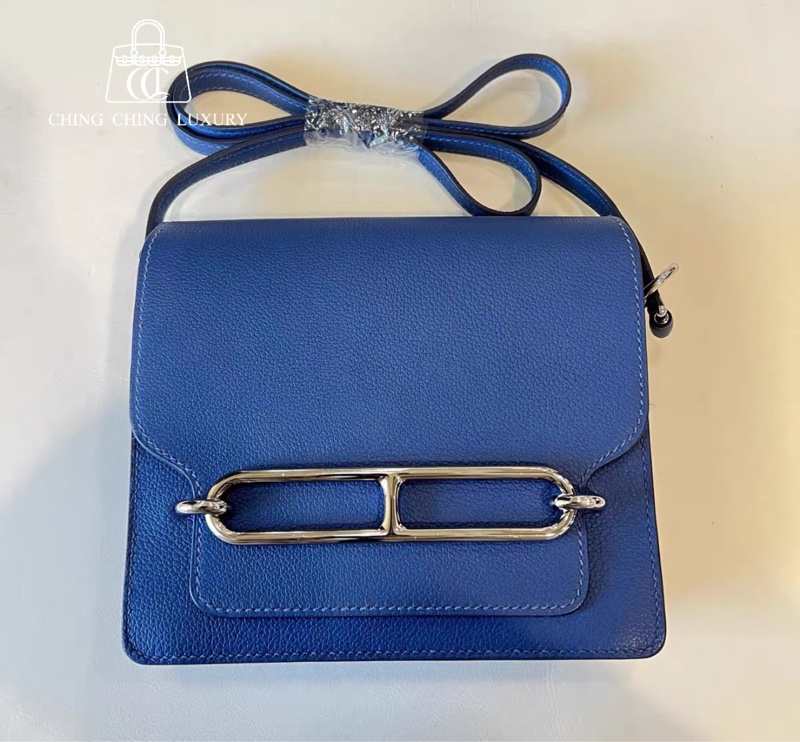 🌈Hermes💙Mini Roulis 19💙深藍色銀扣🌈99新🌟Evercolor皮🌟愛馬仕🌟-0