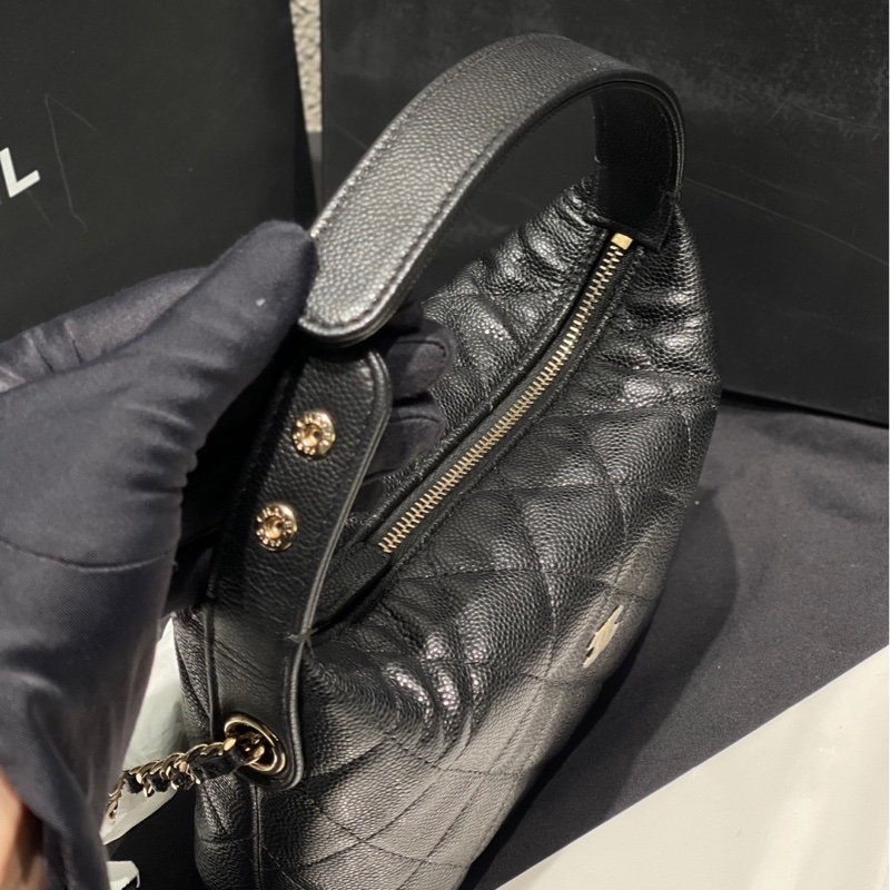 Chanel🈳香奈兒新款黑金25C 25B飯盒包小logo，牛皮荔枝皮全新原膜-3