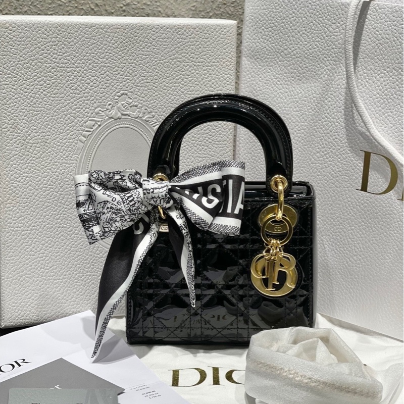 Dior迪奧黑金三格漆皮Lady戴妃包鏈條包-0