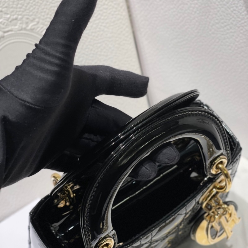 Dior迪奧黑金三格漆皮Lady戴妃包鏈條包-14