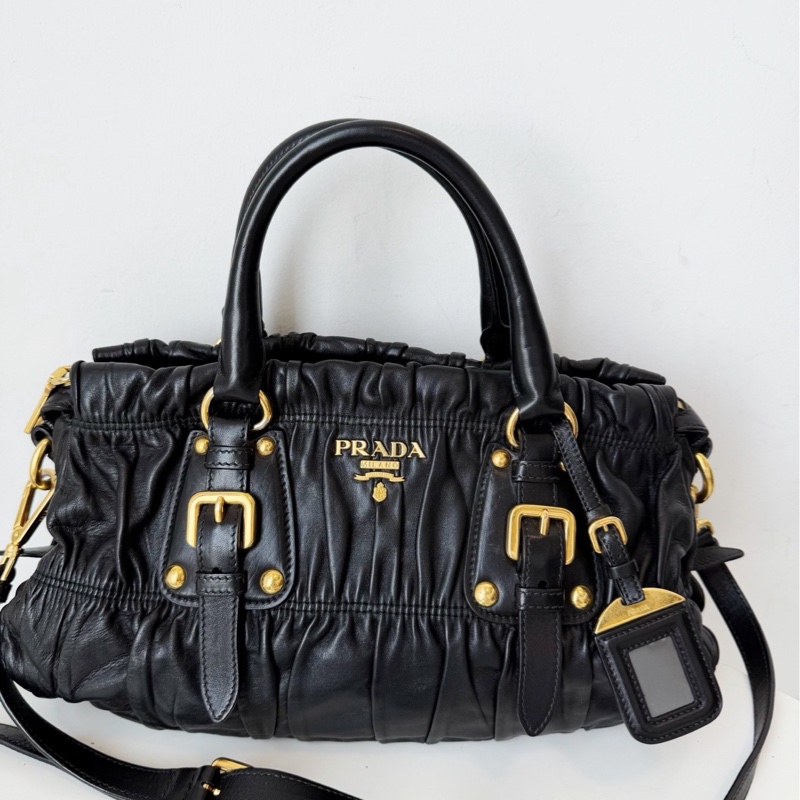 PRADA普拉達 系列褶皺高菲手提包單肩斜挎包-1