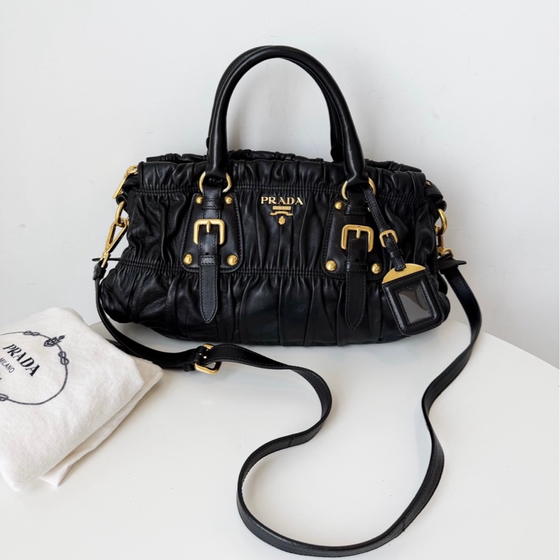 PRADA普拉達 系列褶皺高菲手提包單肩斜挎包-5