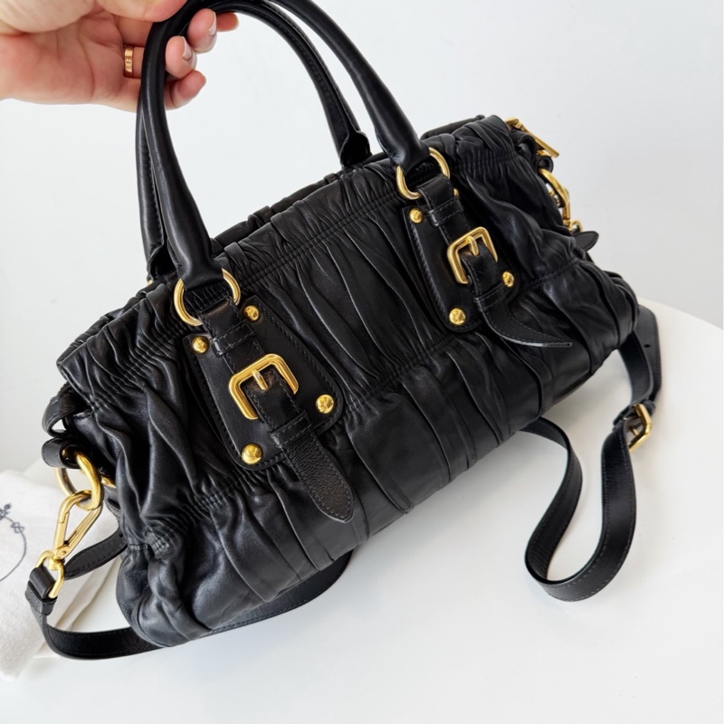 PRADA普拉達 系列褶皺高菲手提包單肩斜挎包-6