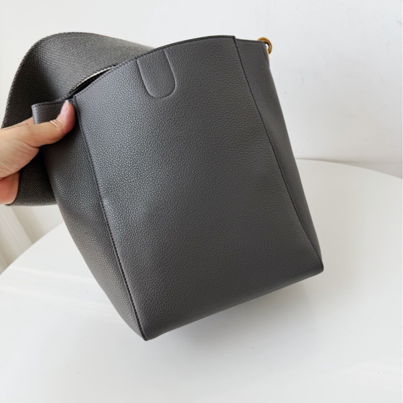 Celine賽琳Sangle Bucket純灰色牛皮單肩包水桶包-6