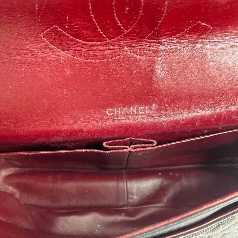 CHANEL Jumbo Classic Flap CF 經典菱格皮穿鏈鏈條銀扣顆粒壓花 牛皮拼銀色金屬 口蓋包-5