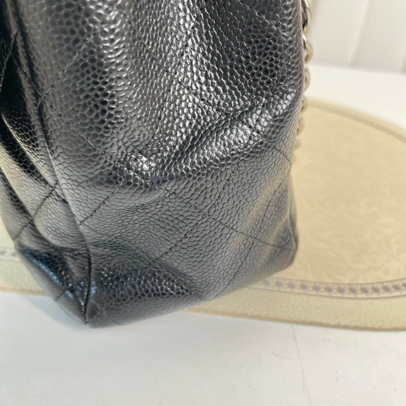 CHANEL Jumbo Classic Flap CF 經典菱格皮穿鏈鏈條銀扣顆粒壓花 牛皮拼銀色金屬 口蓋包-6