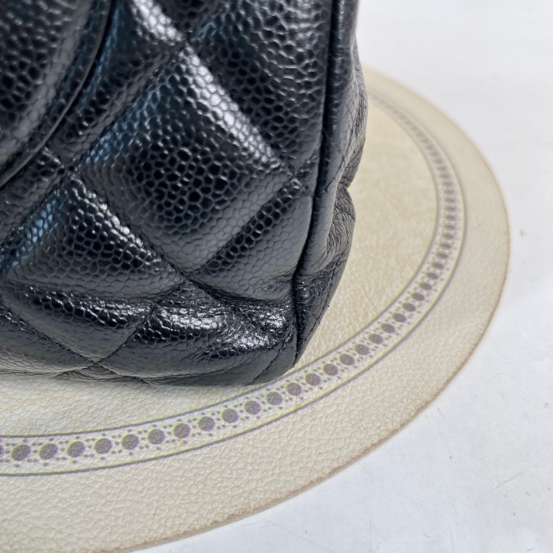 CHANEL Jumbo Classic Flap CF 經典菱格皮穿鏈鏈條銀扣顆粒壓花 牛皮拼銀色金屬 口蓋包-11