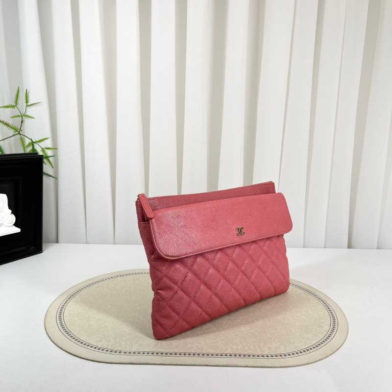 CHANE 粉色荔枝牛皮手拿包-3