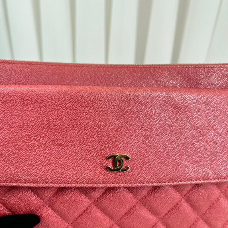 CHANE 粉色荔枝牛皮手拿包-15