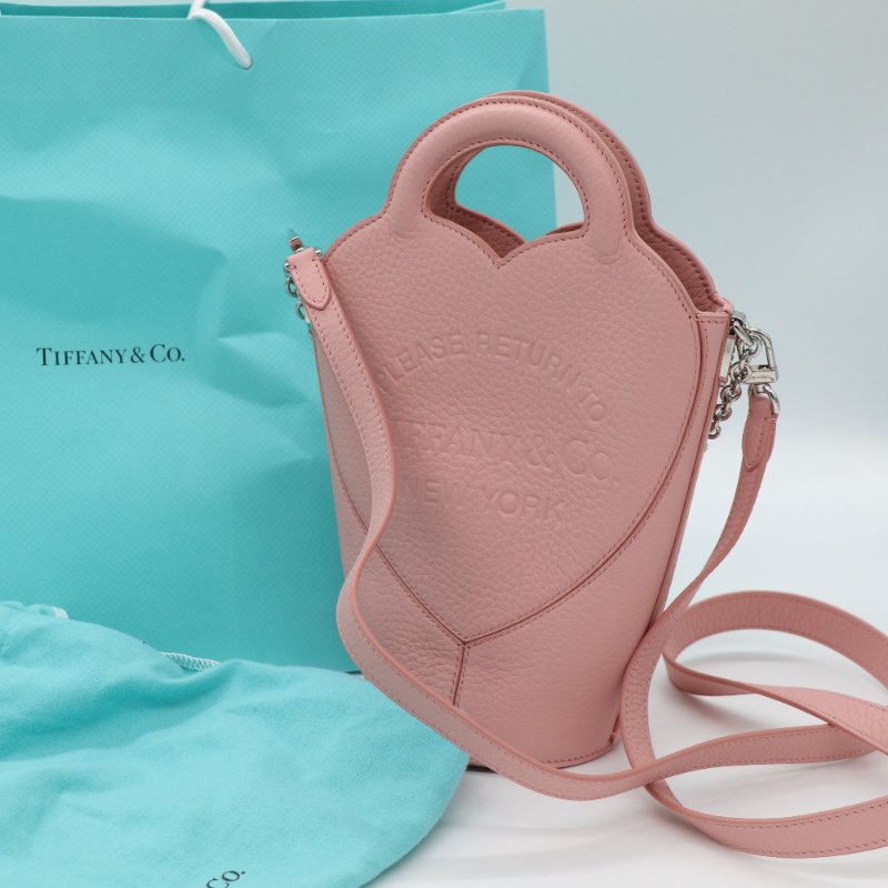 TIFFANY Return to Tiffany 櫻花粉 🌸 牛皮 925銀鏈條 愛心 手提包 斜背包-0