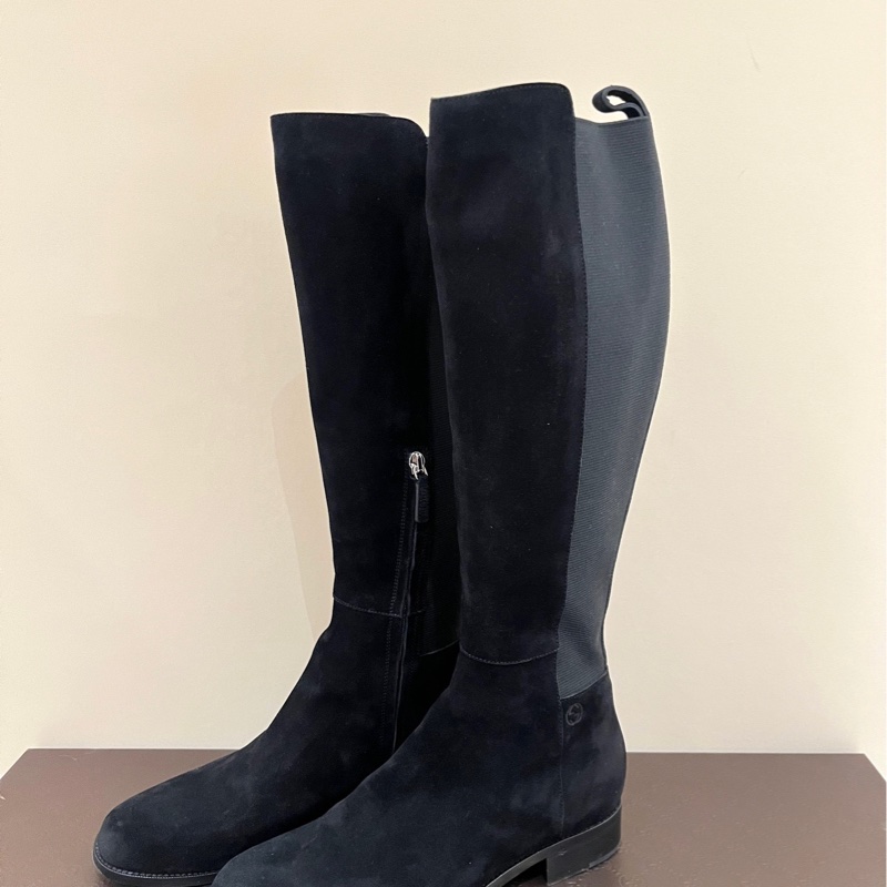 Gucci古馳黑色麂皮彈力長筒靴 370426 36.5碼 97新-0