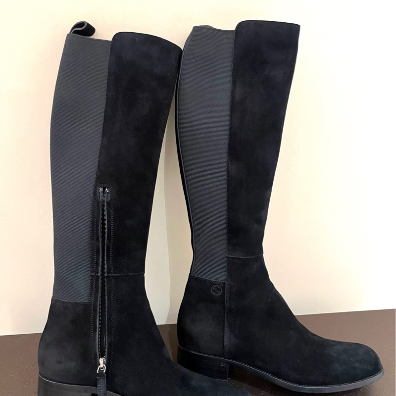 Gucci古馳黑色麂皮彈力長筒靴 370426 36.5碼 97新-4