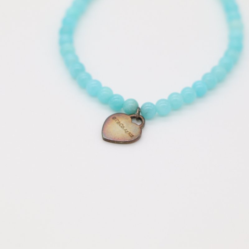Tiffany & Co. 蒂芙尼 Return to Tiffany Mini Heart Tag 銀色 純銀 天河石珠 手鍊-4