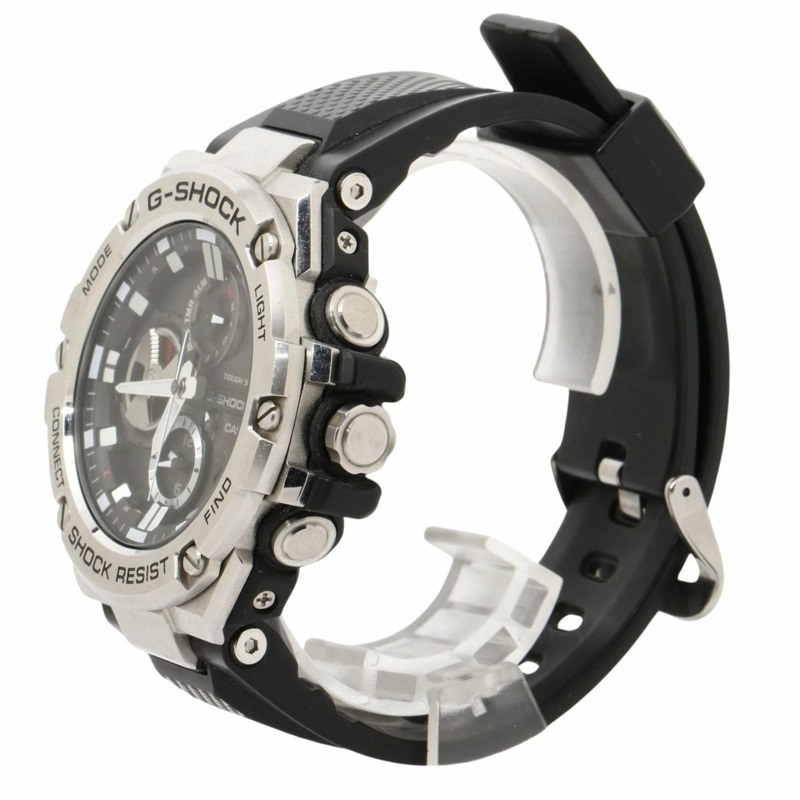 卡西歐 G-SHOCK G-STEEL GSTB100 系列男士腕錶 (GSTB1001AJF)，黑色和銀色樹脂錶帶搭配不鏽鋼錶殼。-1