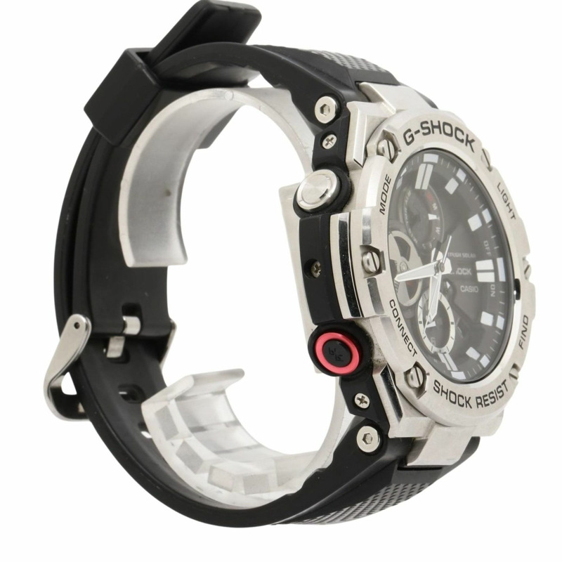 卡西歐 G-SHOCK G-STEEL GSTB100 系列男士腕錶 (GSTB1001AJF)，黑色和銀色樹脂錶帶搭配不鏽鋼錶殼。-2