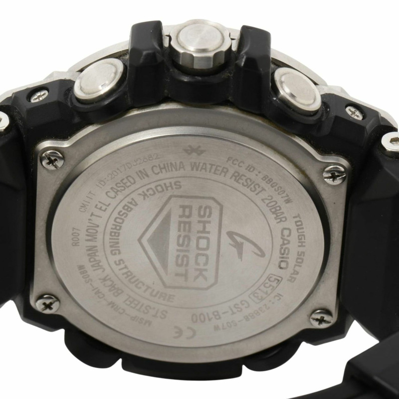 卡西歐 G-SHOCK G-STEEL GSTB100 系列男士腕錶 (GSTB1001AJF)，黑色和銀色樹脂錶帶搭配不鏽鋼錶殼。-3