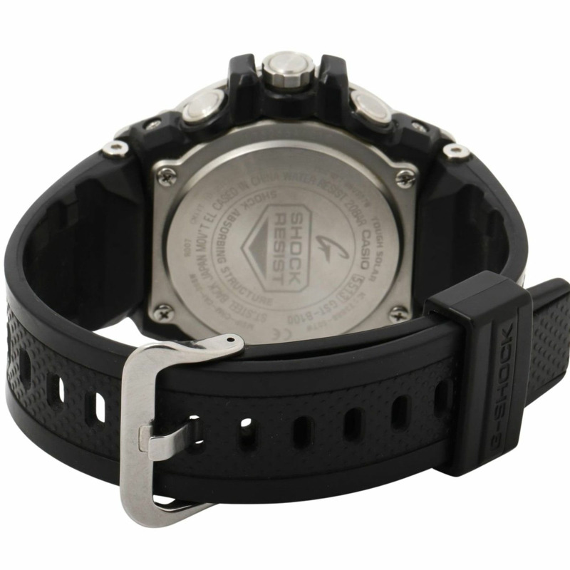 卡西歐 G-SHOCK G-STEEL GSTB100 系列男士腕錶 (GSTB1001AJF)，黑色和銀色樹脂錶帶搭配不鏽鋼錶殼。-4
