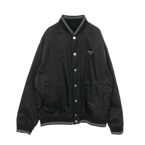 PRADA 三角形 logo RE-NYLON 雙面穿短版外套 #M 抓絨尼龍棉 BK