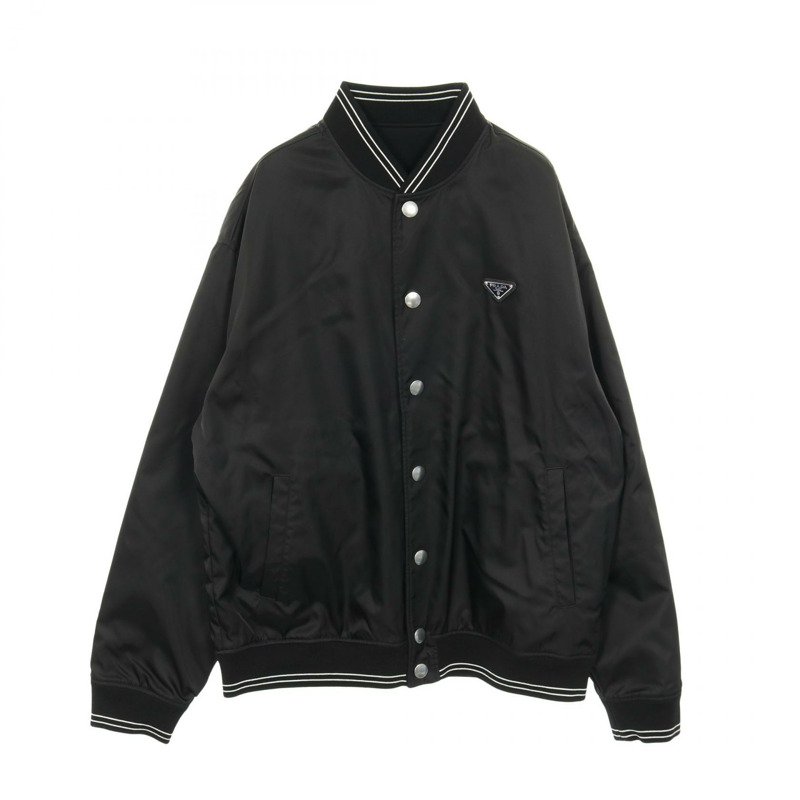 PRADA 三角形 logo RE-NYLON 雙面穿短版外套 #M 抓絨尼龍棉 BK-0